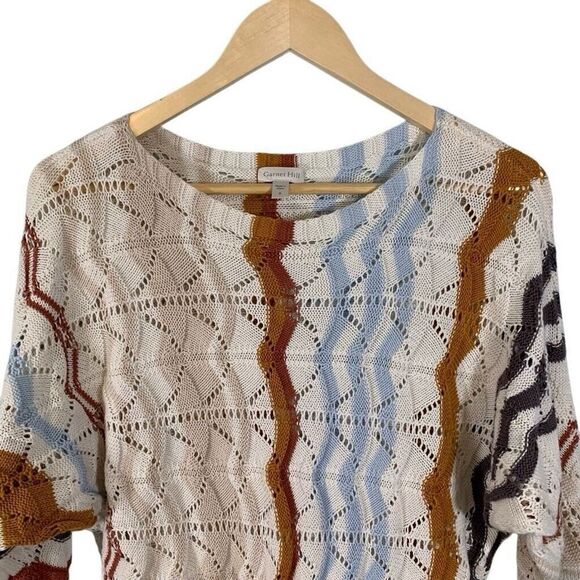 Garnet Hill Crochet Dolman Knit Sweater S Multicolor Striped Linen Blend Boxy - Picture 4 of 8